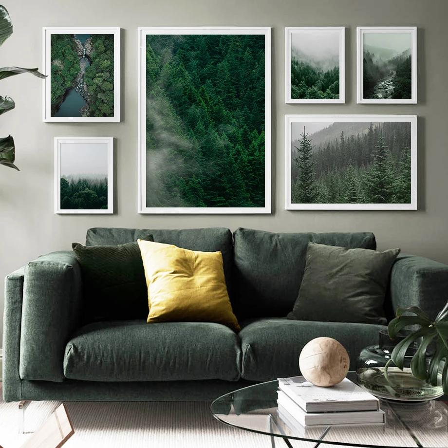 

Green Mountain Tree Forest Fog Modern Wall Art Canvas Painting Nordic Posters And Prints Wall Pictures For Living Room Decor