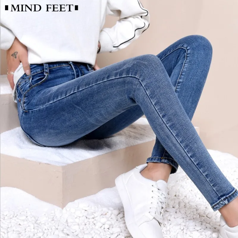 

MIND FEET Women Skinny Jeans Thin Pencil Denim Pants Elastic Push Up Hips Leggings Lady Slim Trousers Summer Spring Plus Size