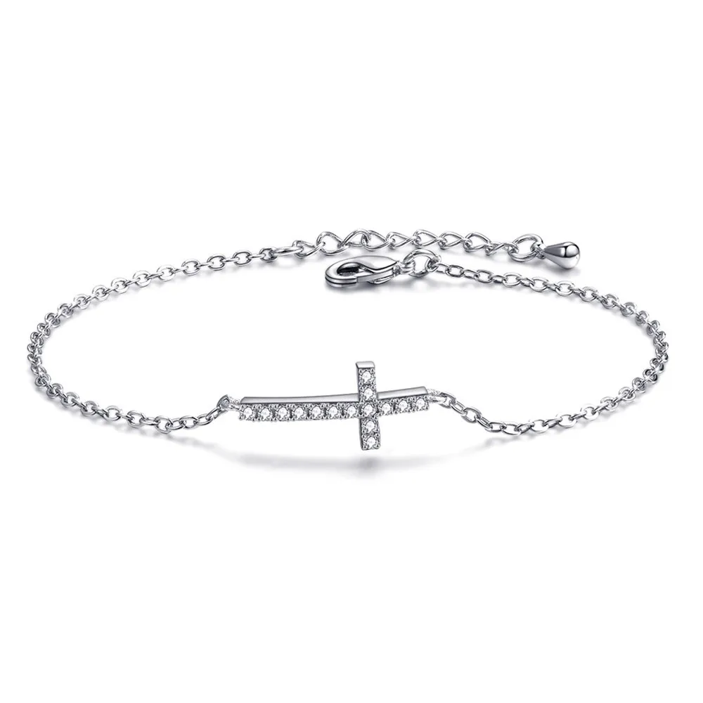 

Rose Gold crystal Cross Bracelet for women Silver Charms Chain Link Infinity Bracelets & Bangles high Quality Jewelry Gifts