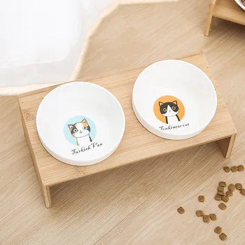 

Ceramic Cat Bowl Bamboo Double Bowl Water Suit Kitty food container Pet Supplies Table Cat Dog Feeder Water Bowl Pet Supplies