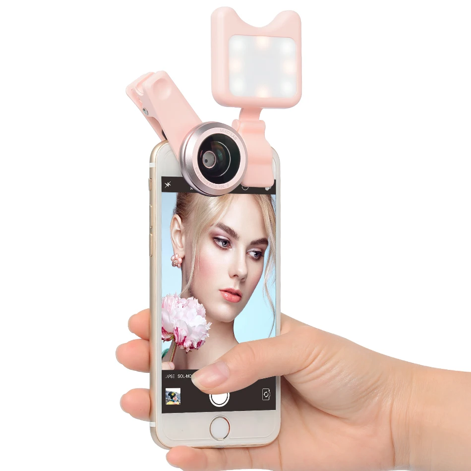 APEXEL Led Fill light Selfie Lamp Wide Angle+Macro Phone Camera Lens with usb cable for iPhone x