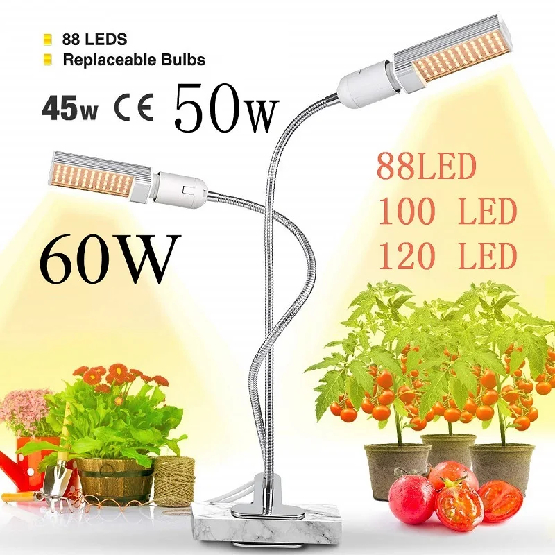  LED Plant Grow Lights Sunlike Full Spectrum 45W 50W 60W E27 Dual Head Flexible Gooseneck for Greenh - 33028798811