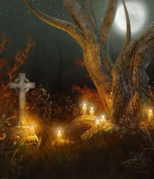 

Night Sky Tree Light Halloween Graveyard Backgrounds Vinyl cloth High quality Computer printed party photo backdrop