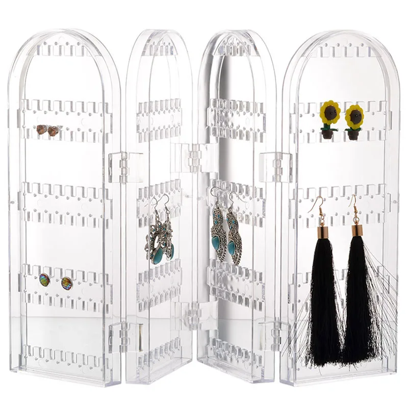 

Foldable 4 Layer Earring Storage Holder Rack Jewelry Display Cosmetic Box Makeup Organizer Acrylic Transparent Jewelry Organizer