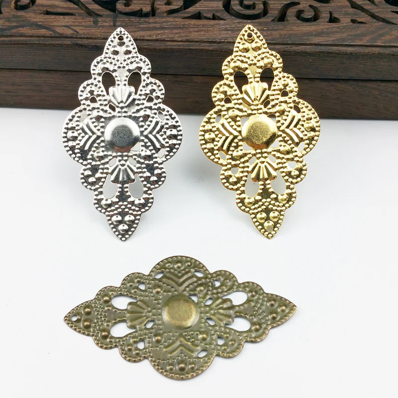 

20pcs 30x52mm lozenge Filigree flower Wraps Metal Charms For Embellishment Scrapbook DIY Jewelry Metal Craft Wraps