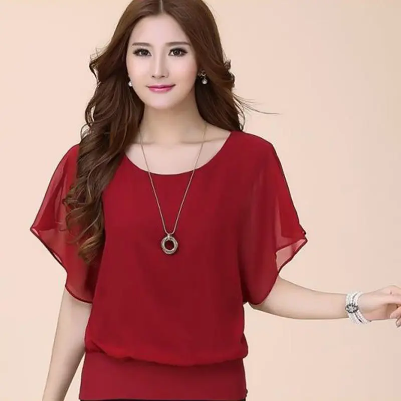 

Hot sell Casual Tops Short Batwing Sleeve Womens Blouse Summer Casual Chiffon Loose Tops Elegant Clothes For Ladies