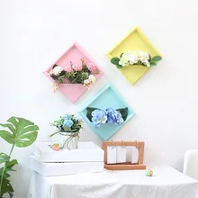 Креативная металлическая железная художественная стена Ваза домашняя подвесная Цветочная корзина, элемент декора украшение квадратной формы сплошной цвет цветок держатель вазы