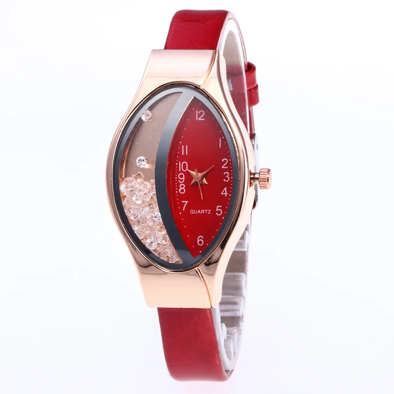 Женские кварцевые часы со стразами эллипса креативные женские часы-браслет модные золотые роскошные кожаные Наручные часы relogio feminino - Цвет: Красный