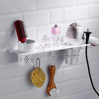 Белые космические алюминиевые двойные полки в скандинавском стиле для ванной комнаты, туалетная щетка с полкой, набор аксессуаров для ванной комнаты - Цвет: Hair dryer shelf