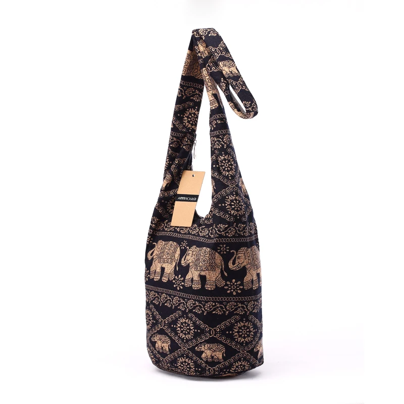 Women Cotton Shoulder Bag Bohemian Style Messenger Bag Elephant Print Crossbody