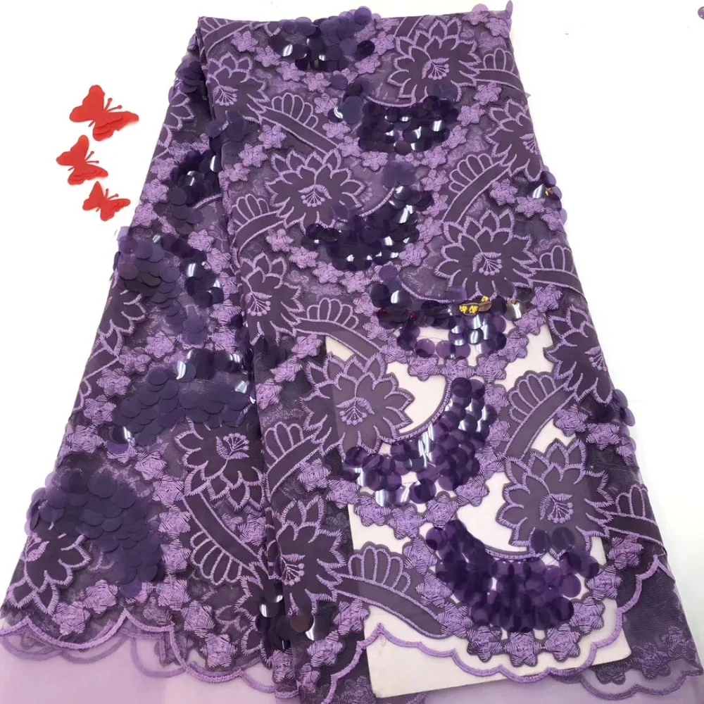 2019 French fine embroidery lace fabric with high quality sequins for women's dresses ML7986 | Дом и сад