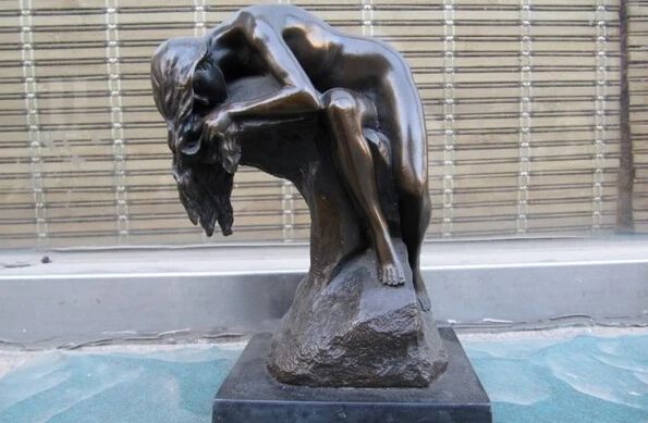 

fast shipping USPS to USA S3222 Western Sexy NUDE GIRL LYING ON A ROCK BY MILO BRONZE copper ART STATUE