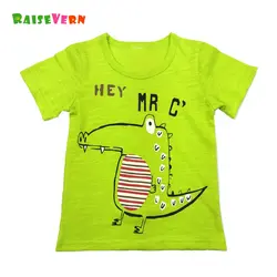 Милые летние для мальчиков и девочек бамбуковое волокно хлопковая футболка дети короткий рукав мультфильм крокодиловый принт футболки