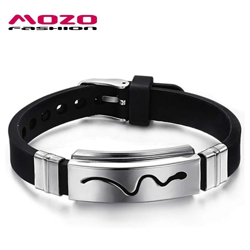 

Top Sell New Fashion Trendy Jewelry Black Silicone Rubber Hollow Snake Design Stainless Steel Men Cool Bracelets & Bangles TY966