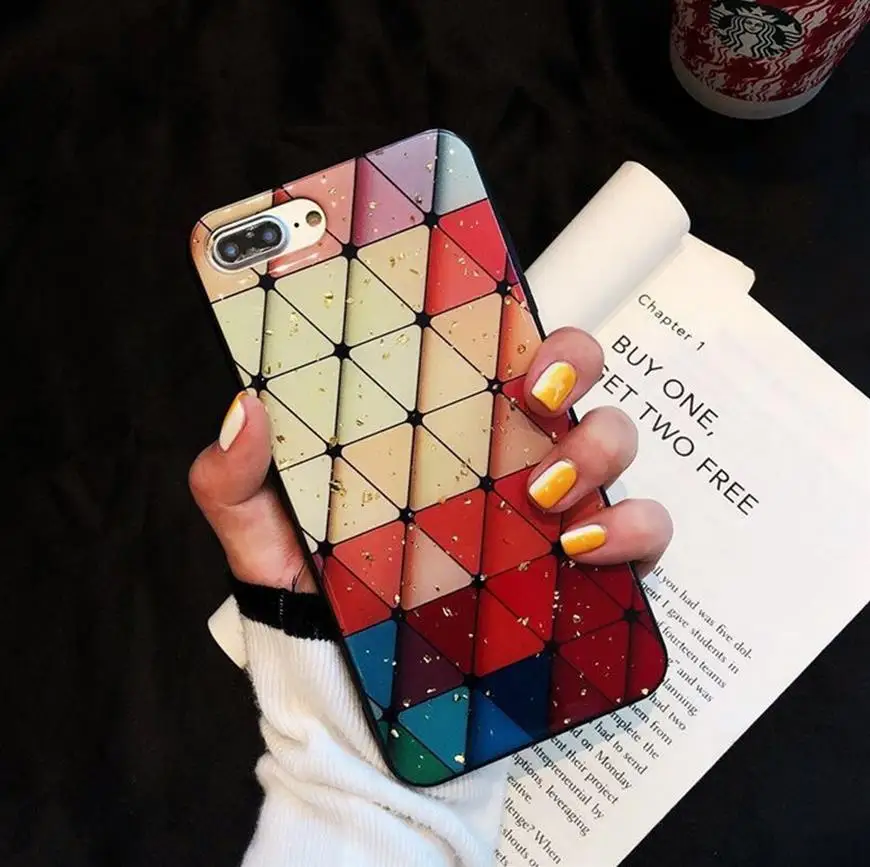 Fashion Gold Foil for iPhone X XR XS Max Phone Case Glitter Bling Silicone 8 Plus７ 6S 6 Grid Sequin Mobile Cover Funda | Мобильные