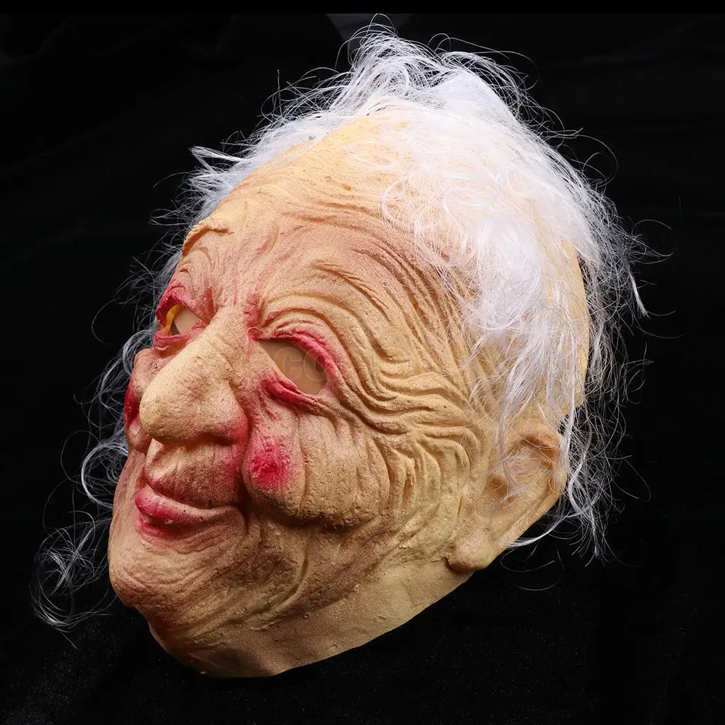 Creepy Party Front Face Masquerade Mask Halloween Prop Ugly Wrinkled Old Women Granny Fancy Dress Propsm Mask With White Hair