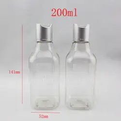 200 мл пустой прозрачный квадратный лосьон ПЭТ бутылки с дисковой top, косметическая упаковка бутылки, бутылки лосьона, эфирные масла, крем