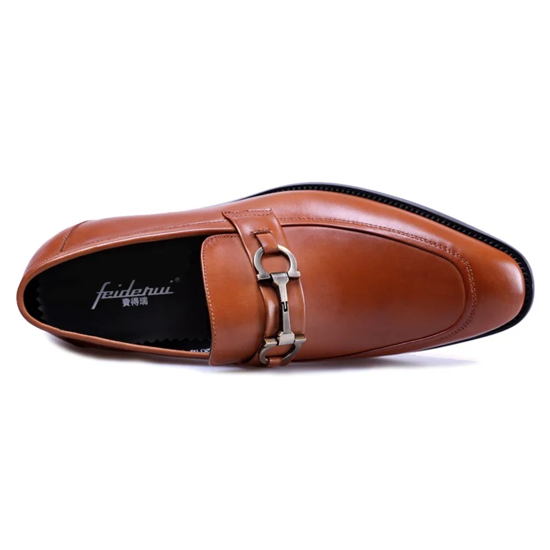 Kappe Qualität Runde Trim Schwarzes Aus Schuhe Casual Mann Hohe Leder Büro Designer Metall Männer Faulenzer Js184 brown Echtem Komfortable FzdH7q