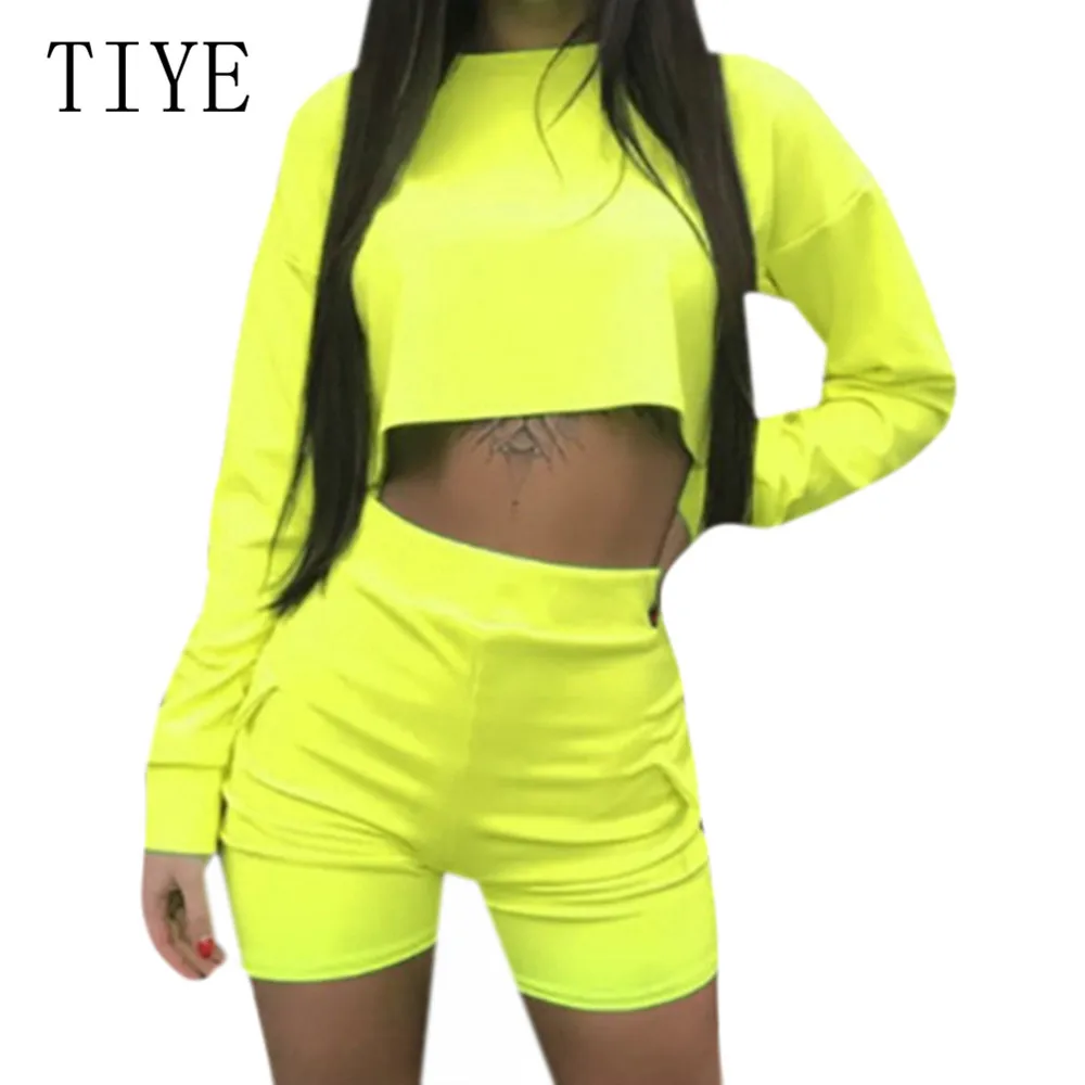 TIYE Long Sleeve Bodycon Rompers Womens Jumpsuit Two Piece Set Crop Top and High Waist Bandage Short Playsuit Casual Overalls TIYE Long Sleeve Bodycon Rompers Womens Jumpsuit Two Piece Set Crop Top and High Waist Bandage Short Playsuit Casual Overalls