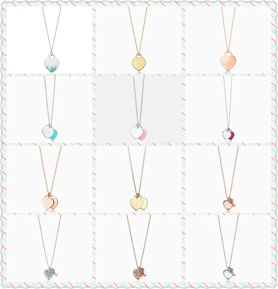 

Original TIFF1:1 S925 Sterling Silve Spray Heart Colours Double Heart Tag Love Heart Tag key Series Necklace Women Charm Jewelry