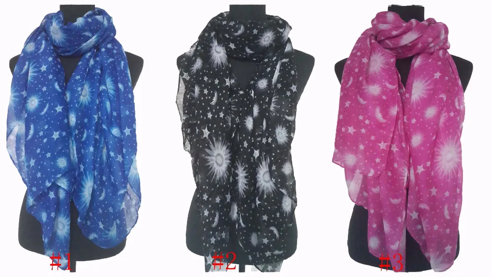 12pcs/lot Fashion Sun Moon Stars Galaxy Sky Print Scarf Shawl Wrap