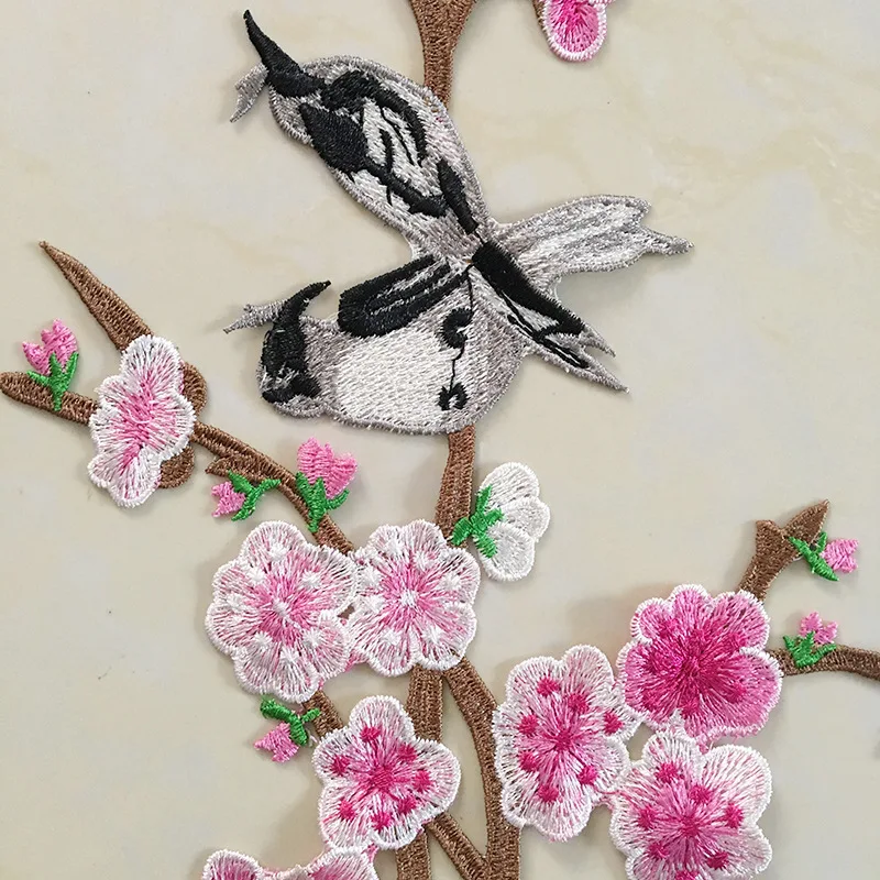 Цветок накрытая Слива птица сочетание тканевая наклейка Чонсам Национальный фэн шуй растворимый ручной шов одежды аксессуары