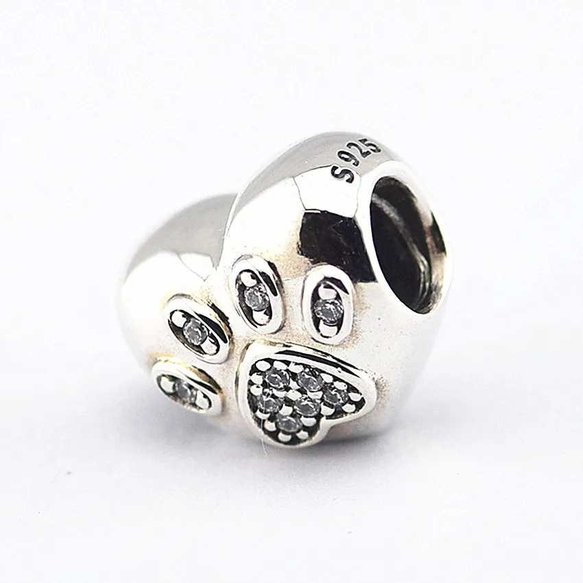 

Beads for Jewelry Making 100% 925 Sterling Silver I love Pet Paw Charm with Clear Cz Fit Charms Bracelets DIY Fine Jewelry PF244