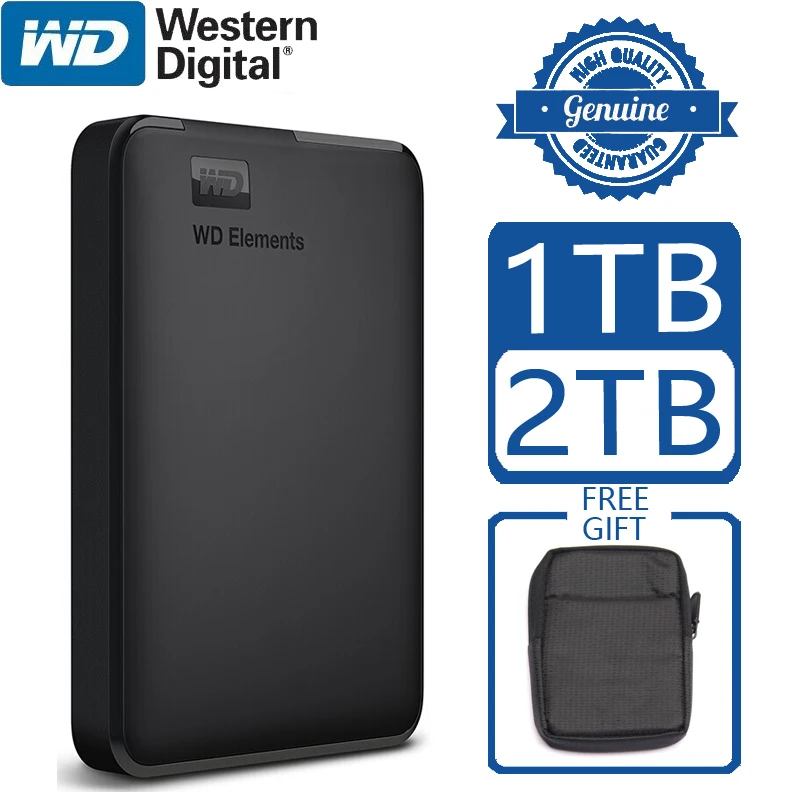 thumbnail image 1 of Disco duro externo portátil WD Elements HD de 1 TB y 2 TB, dispositivo de almacenamiento SATA USB 3.0 de alta capacidad, original para computadora portátil, 1 of 4