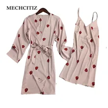 MECHCTIZ Лето г. пикантные для женщин халат ночная рубашка Шелковый сна платье 2 шт. принт милое ночное комплект