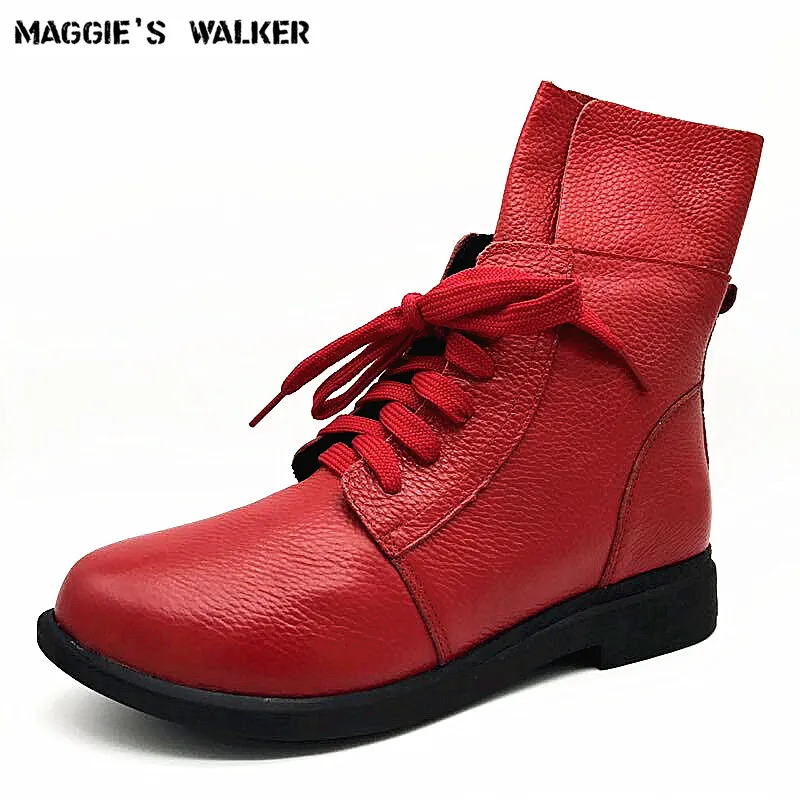 

Free Shipping Women Fashion Genuine Leather Ankle Boots Women Autumn Warm Martin Boots Size 35-40