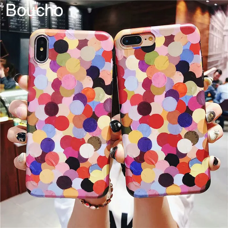 Boucho Phone Case For iphone XS MAX XR X 6 6s 7 8 plus Soft IMD Cases 7plus Colorful Wave Point Pattern Cover |