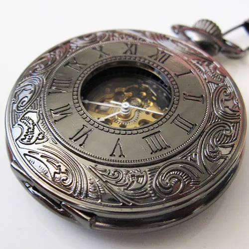 

New Black Classic Antique Roman Mechanial Pocket Watch freeship cool