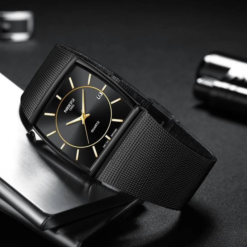 NIBOSI мужские s часы лучший бренд класса люкс Золотой квадратный кварцевые часы мужские водонепроницаемые золотые мужские наручные часы Relogio Masculino