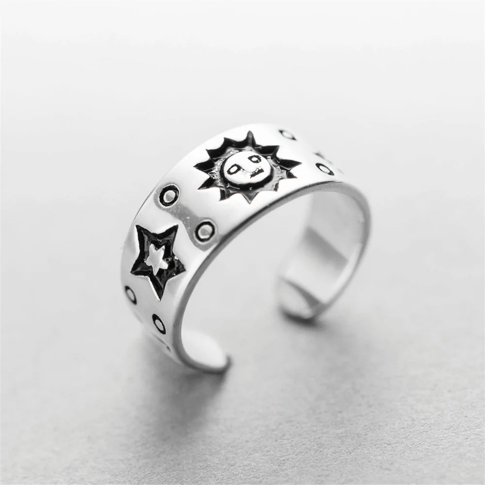 sun star moon Rings 100% Sterling 925 silver Jewelry Vintage Adjustable rings for women gift