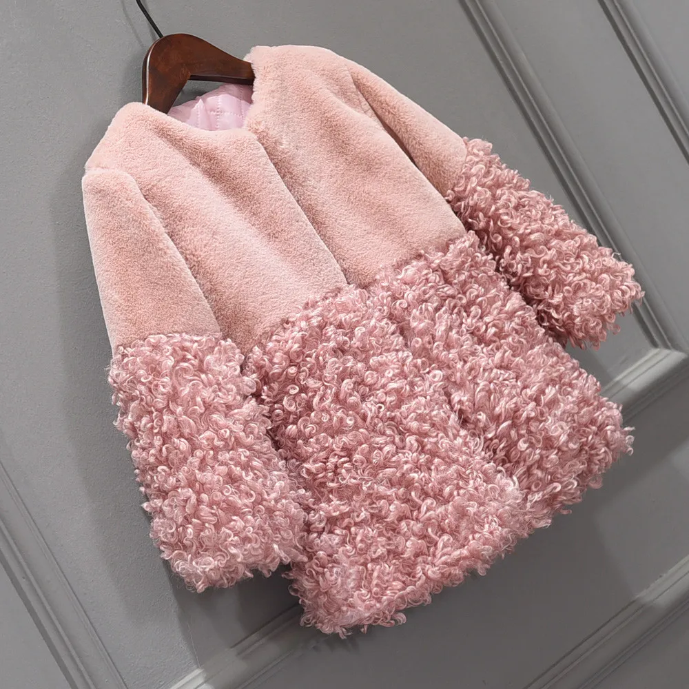 

Girls Girls Long Sleeve Fur Stitched Jacket Fashion Solid Color Warm Single Breasted Plush Jacket Giacca da bambina invernale
