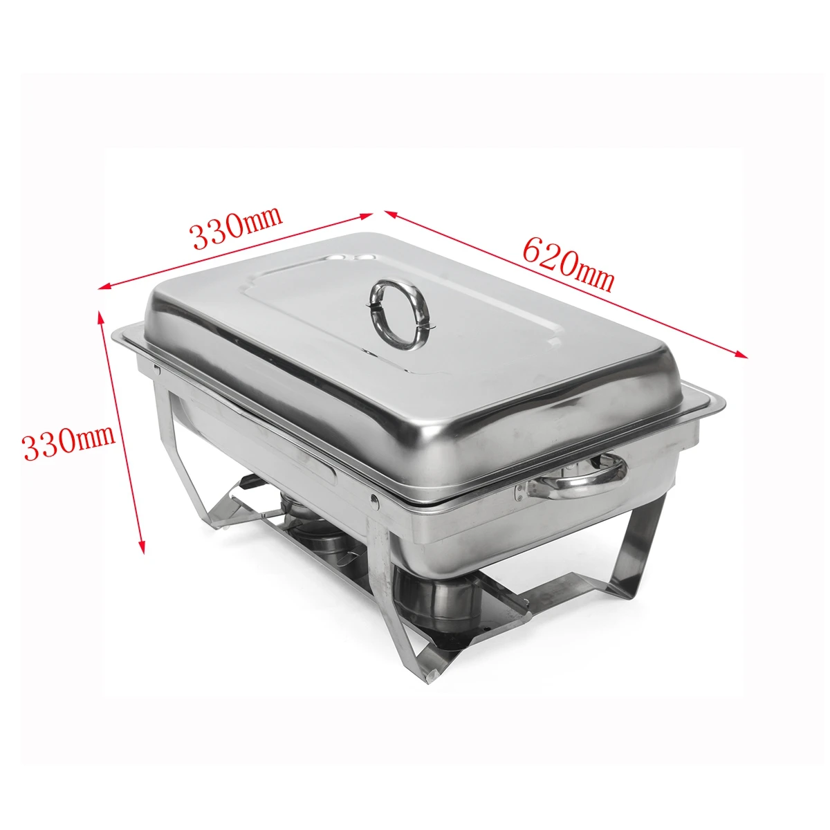 1Pc 2 Pack 9 Quart Stainless Steel Folding Chafer Rectangular Chafing Dish Sets Buffet Catering 2 Food Pan 24"x14"x11.4"