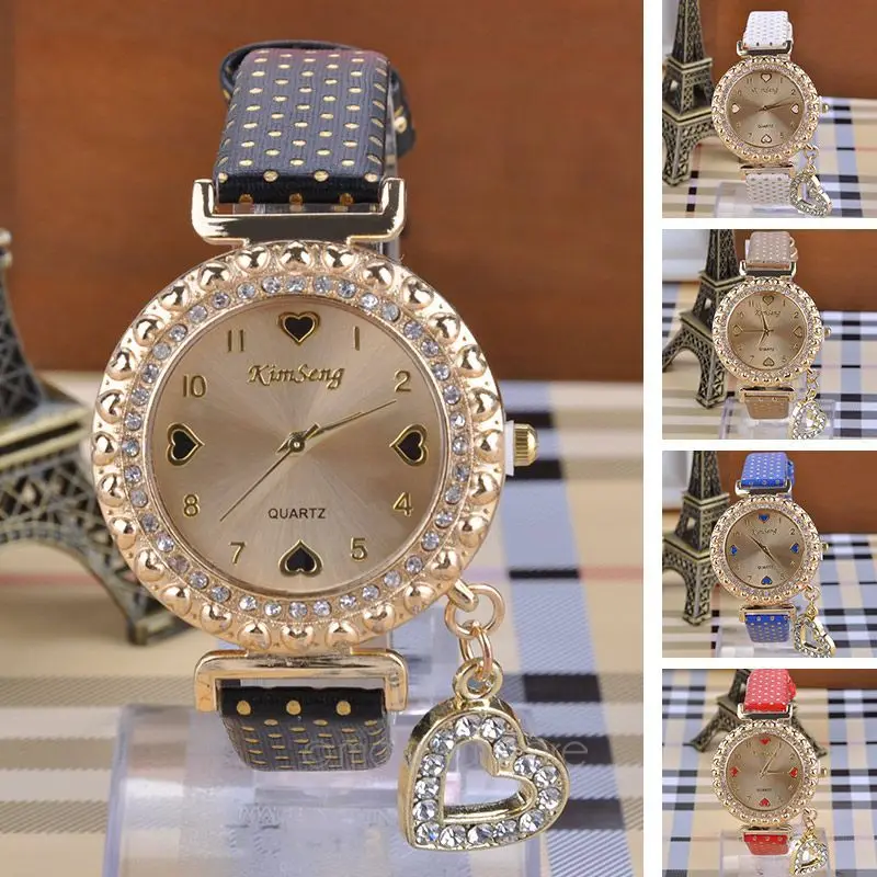 Женские часы кулон в виде сердца со стразами Relojes Mujer кожаные кварцевые Relogio Feminino