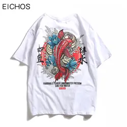 EICHOS японский koi Карп рыбы печатных уличной хип-хоп футболки Для мужчин Для женщин 2019 Лето Повседневное короткий рукав Футболка мужские