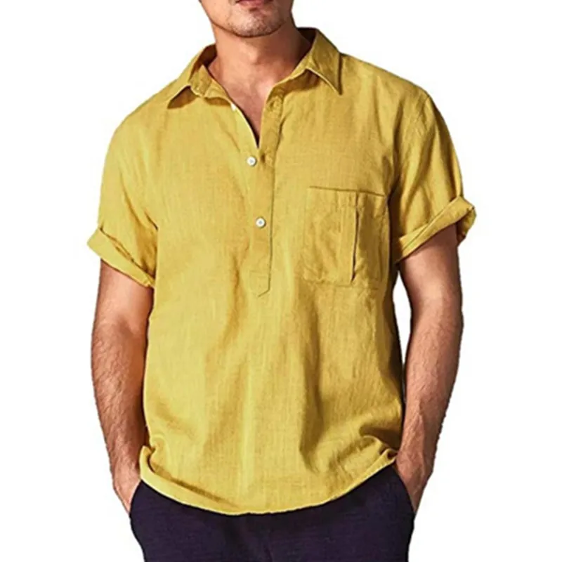 Винтажная хлопковая рубашка для мужчин с воротником-стойкой и коротким рукавом для фитнеса, повседневные рубашки в китайском стиле, однотонные Летние Топы Camisa M-3XL W3