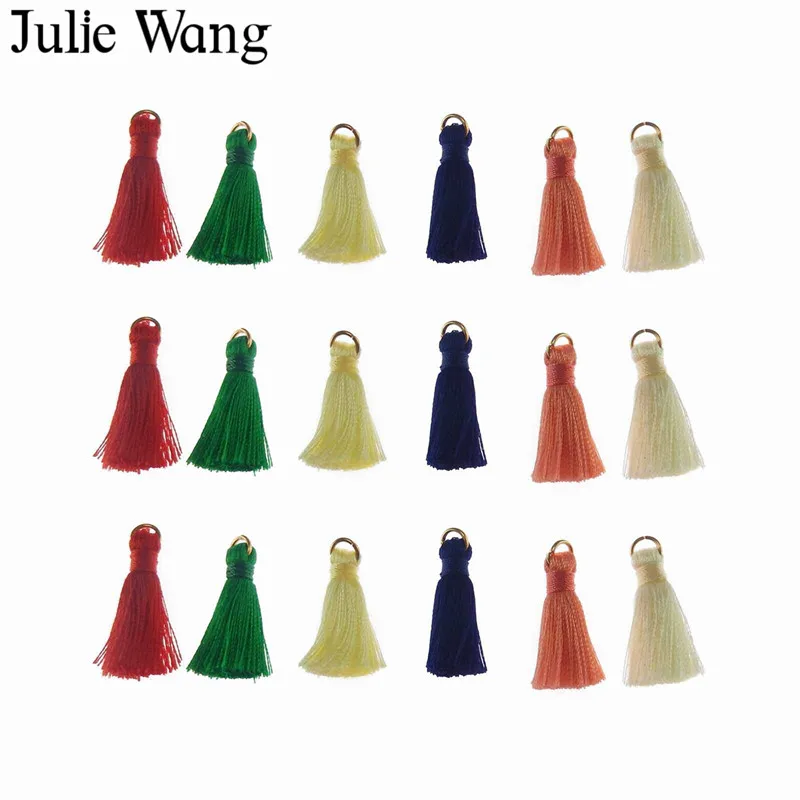 Julie Wang 10PCS Colorful Alloy+Cotton Tassel For Earring Pendant Charms Keychain Cellphone Straps Purses Jewelry Accessories