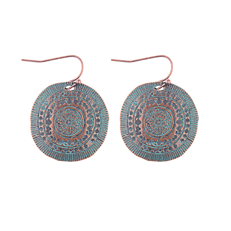 

DOUVEI Women's Round Carved Ancient Bronze Carving Geometry Charm Earrings Fashion Bohemian Jewelry Wedding Gift HEA082