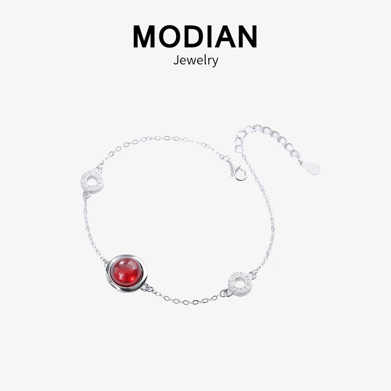 

Modian Luxury 100% 925 Sterling Silver Original Red & White Clear Opal Chain Bracelet For Women Charm Fashion Fine Jewelry