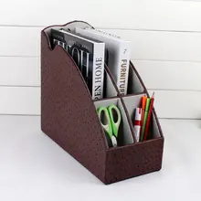 Стеллаж для выставки товаров файл книги Книга Стенд Организатор ручка держатель box4-slot Дерево Кожа офисном файл документа лоток для канцелярских принадлежностей 266B