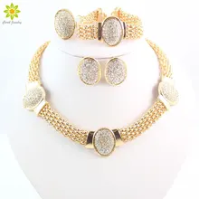 Овальной формы золотистого цвета прозрачный кристалл ювелирные изделия серьги ожерелье набор модные свадебные африканская бижутерия наборы