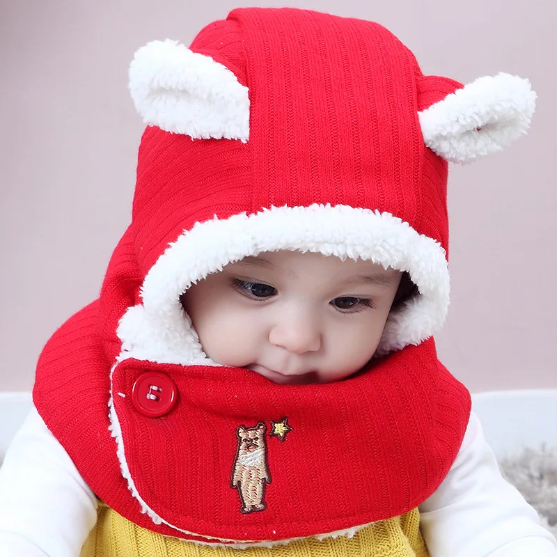 Младенцев цельный шею шапка для мальчиков девочек зима мультфильм Стиль уха Кепки новорожденных детские Подставки для фотографий