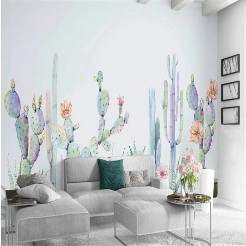 

beibehang Simple hand-painted American pastoral cactus custom wallpaper 3d living room TV background wall wallpaper for walls