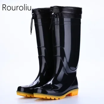 

Rouroliu Men Winter Knee-High Rain Boots Waterproof Non-Slip Safety Working Shoes Man Wellies PVC Autumn Rain Boots RT342