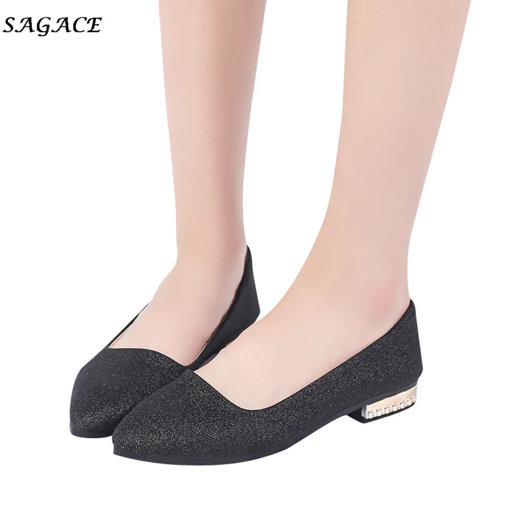 

SAGACE shoes woman 2.5cm Ankle Strap Women Sequins Shallow Slip On Low Heel Flat Party Shoes Pointed Single Shoes Mujer Female