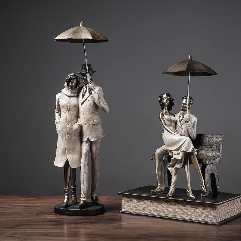 

A Man Holding An Umbrella Sitting On A Stool Holding A Woman Home Decor Accessories Figurine Living Room Ornament Office Gifts