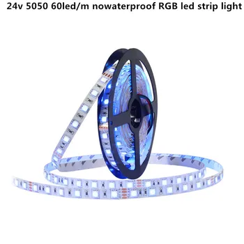 

24v 5m RGB LED Strip Light 5050 SMD Diode RGB Tape ip20 nowaterproof Flexible LED Ribbon 60L/M super bright high quality 12-15lm